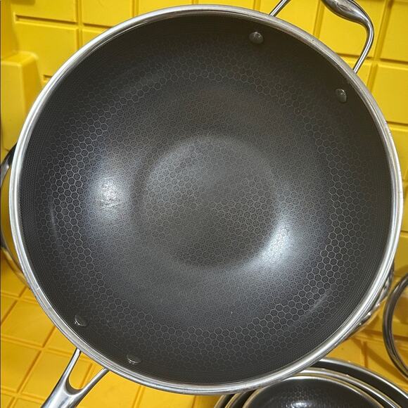 HEXCLAD Hybrid 7 Piece Nonstick Stainless Steel Frying Pan Set 8 10 12" Lids Wok - Picture 3 of 10